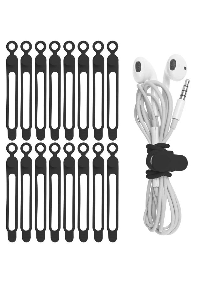 هومستر 16 قطعة من مُنظِّمات الكابلات السيليكونية | أربطة كابلات قابلة لإعادة الاستخدام لتنظيم الأسلاك | للربط بين شواحن/سماعات سمع/كابلات بيانات/أسلاك الحاسوب | حل متعدد المواقع لتنظيم الكابلات للمنزل/المكتب/المطبخ/المدرسة، اللون الأسود، 10.6 سم - Image 1